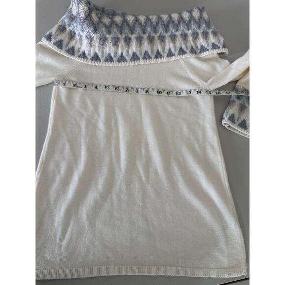 WHBM Cream Ecru Fair Isle Off-the-Shoulder Sweater Wool Blend XS NWT Holiday - Picture 5 of 7
